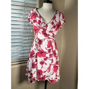 Free People French Quarter Womens M  Ivory Pink Floral Print Wrap Dress